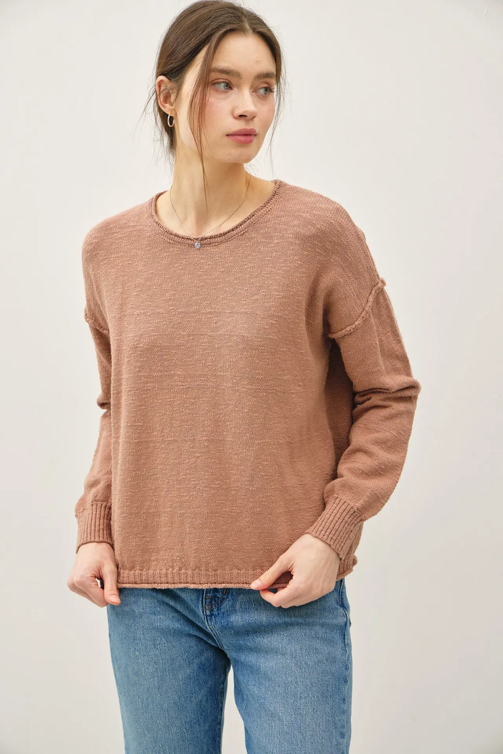 INSIDE OUT DROP SHOULDER PULLOVER SWEATER