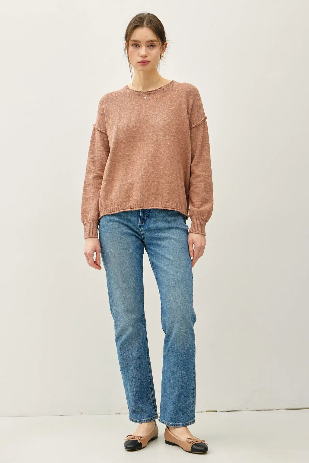 INSIDE OUT DROP SHOULDER PULLOVER SWEATER