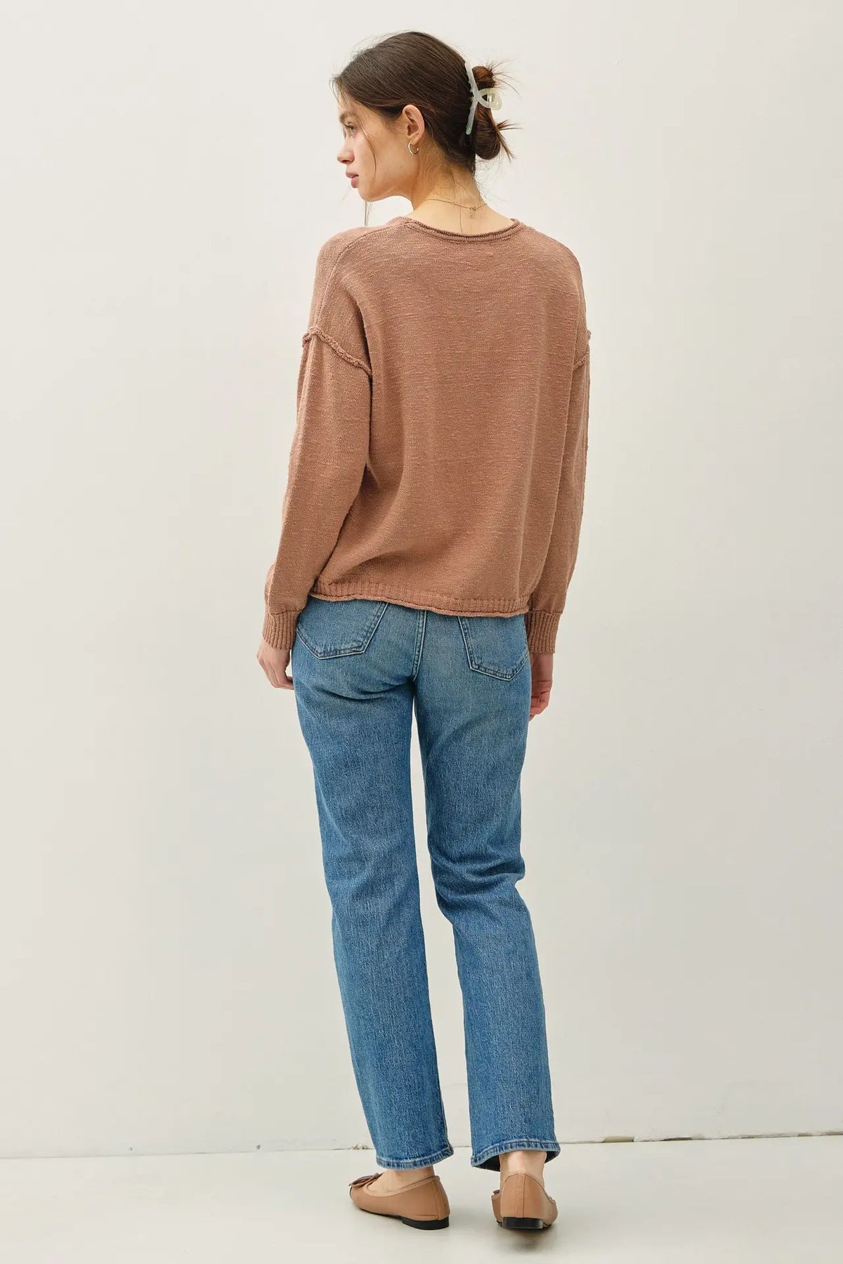 INSIDE OUT DROP SHOULDER PULLOVER SWEATER