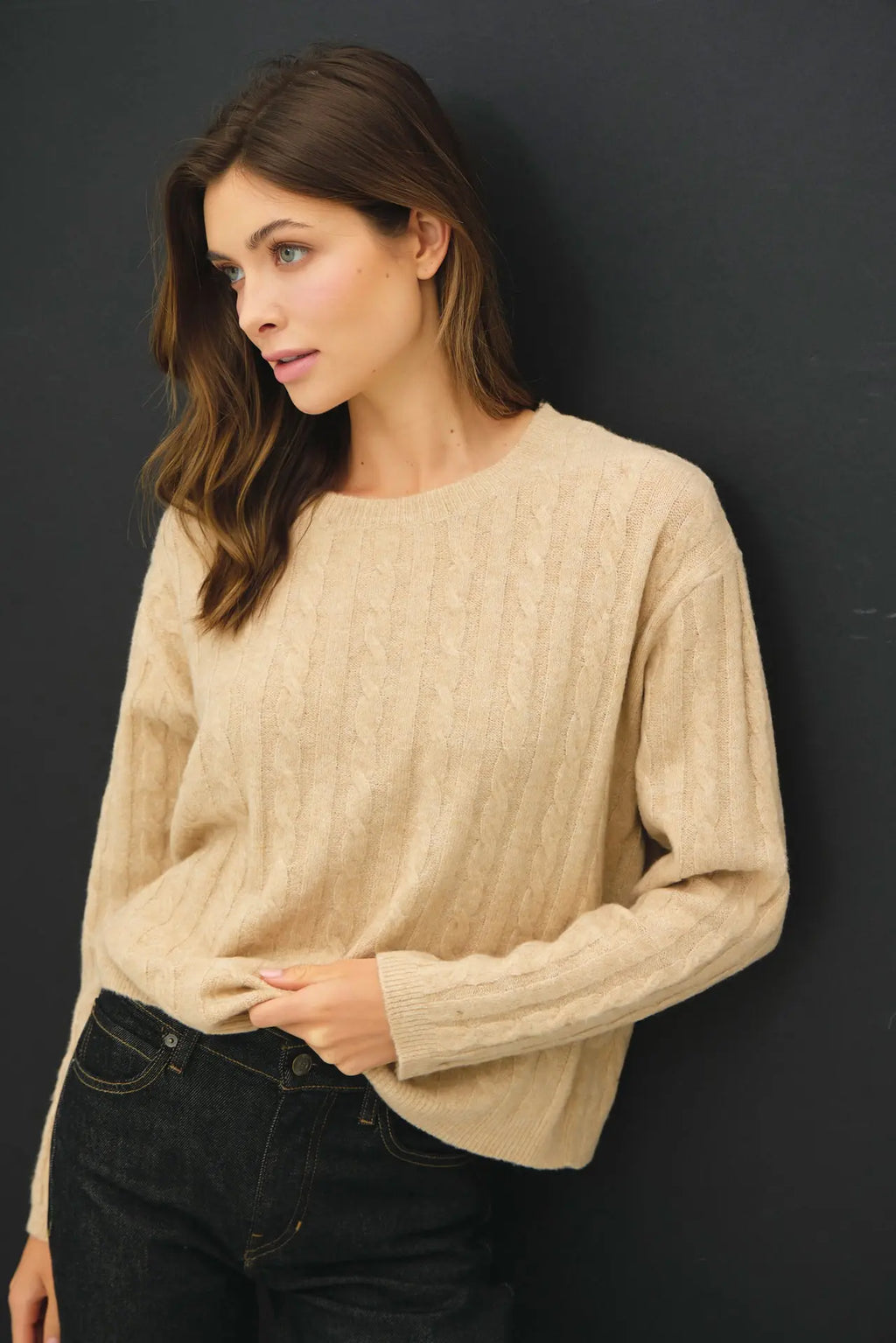 OVERSIZED BOXY CUT CABLE KNIT SWEATER
