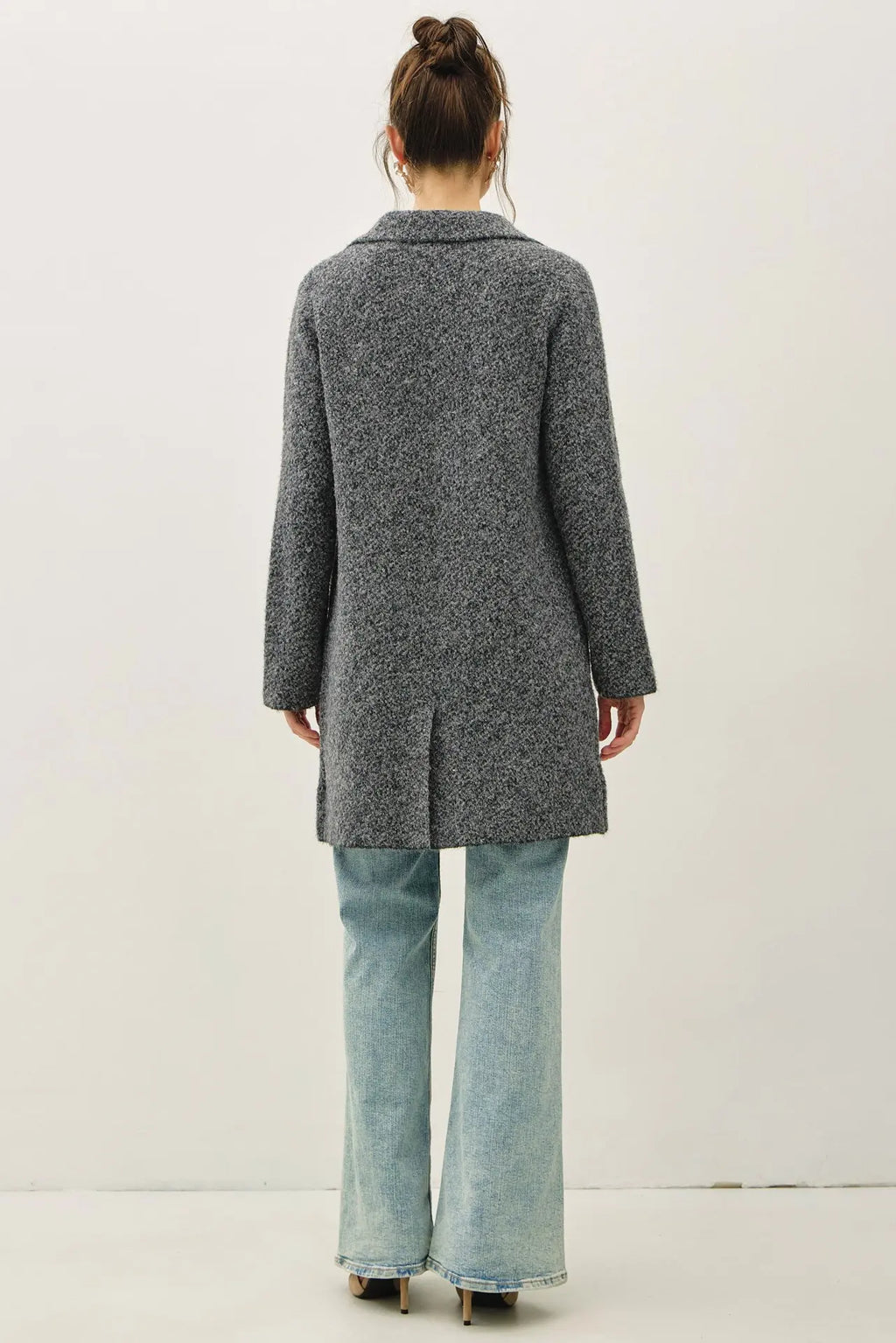 BOUCLE KNIT COATIGAN WITH DOUBLE BUTTON CLOSURE