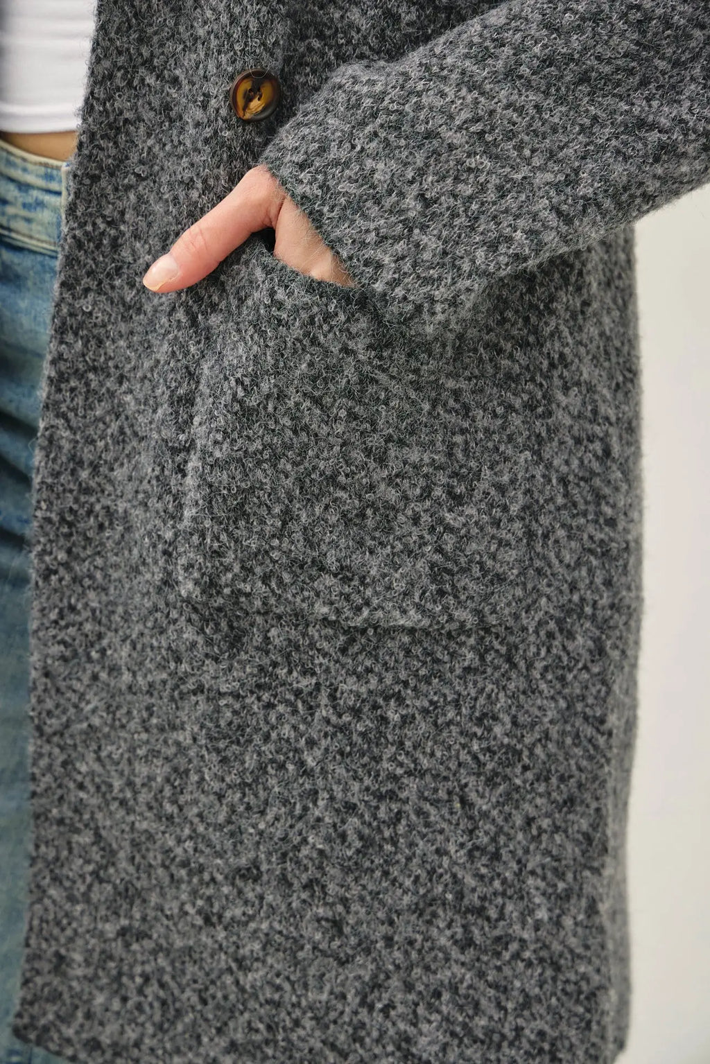 BOUCLE KNIT COATIGAN WITH DOUBLE BUTTON CLOSURE