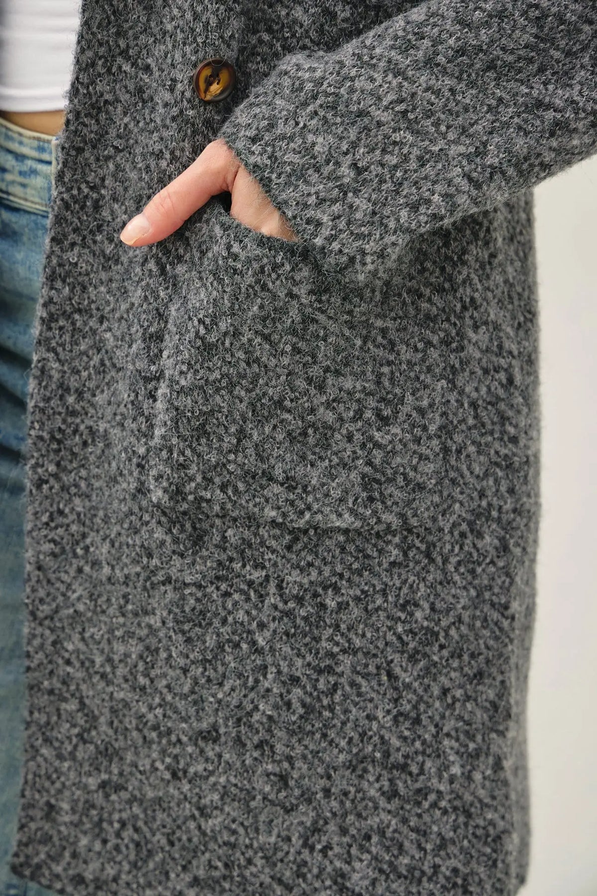 BOUCLE KNIT COATIGAN WITH DOUBLE BUTTON CLOSURE