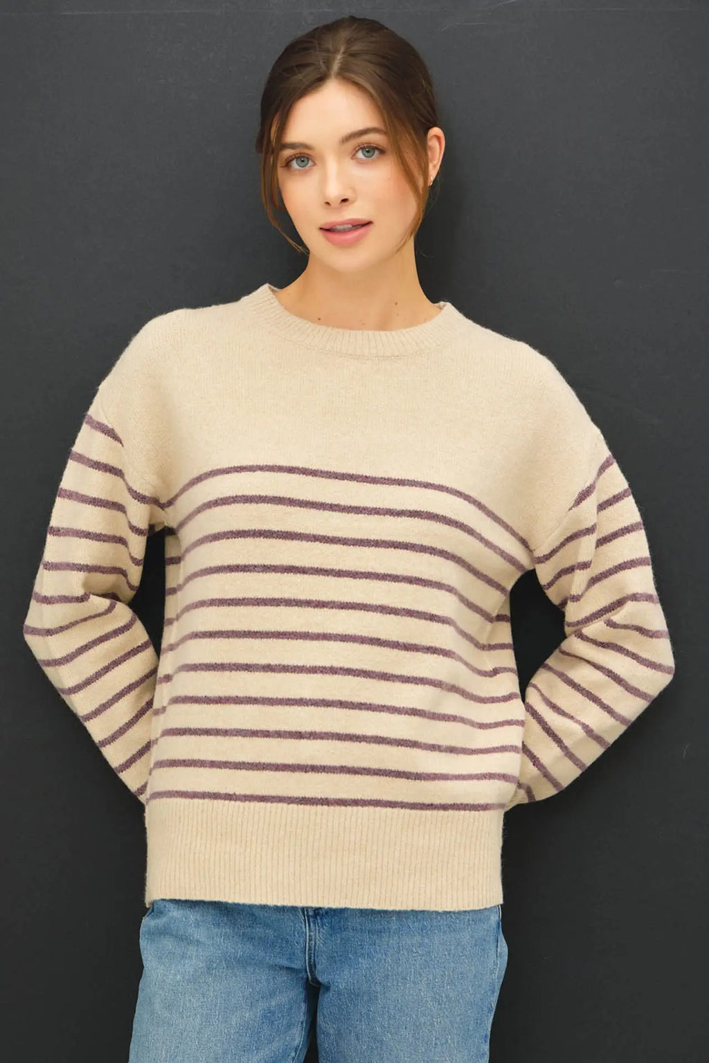 WOOL BLEND MINIMAL STRIPED SWEATER