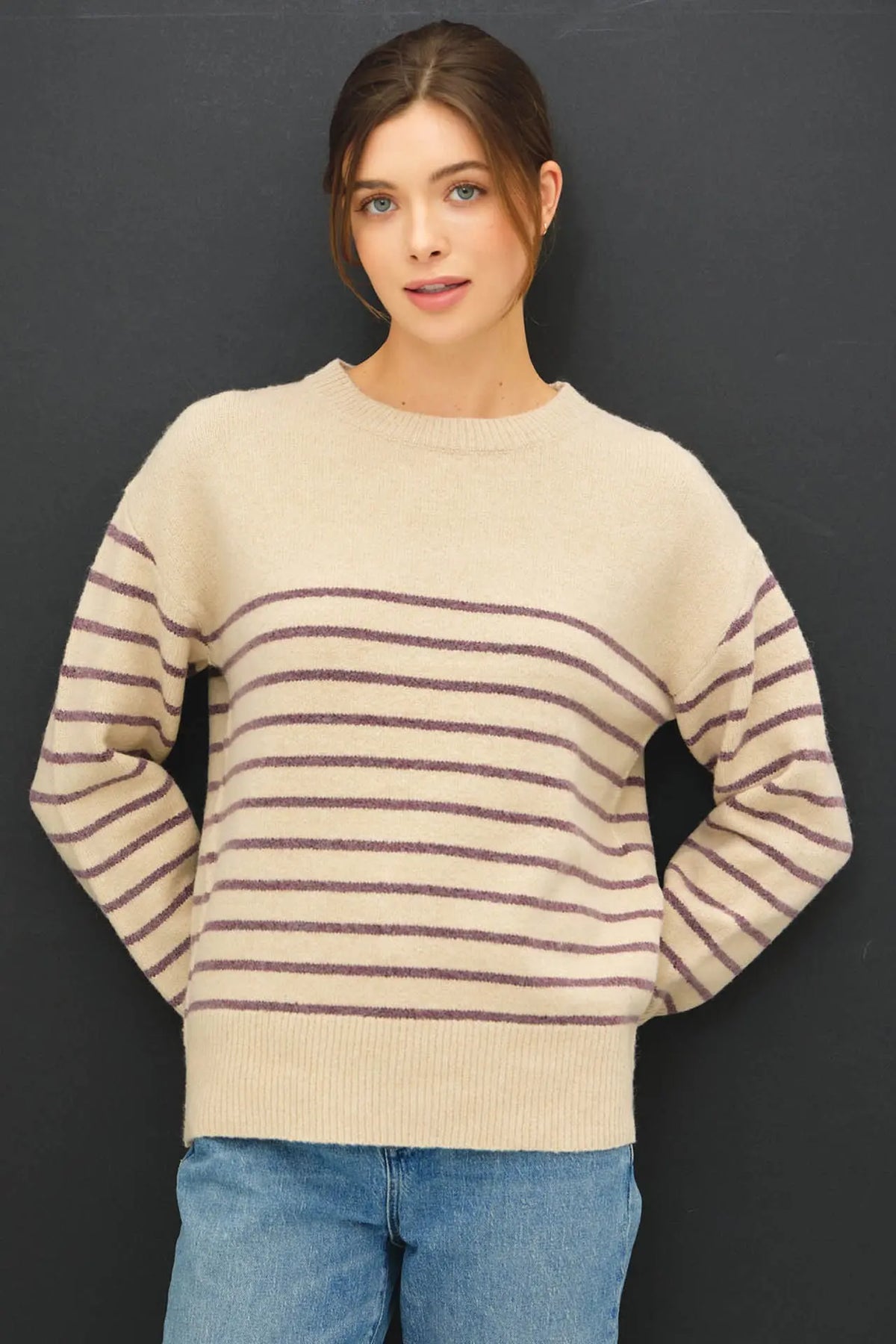 WOOL BLEND MINIMAL STRIPED SWEATER