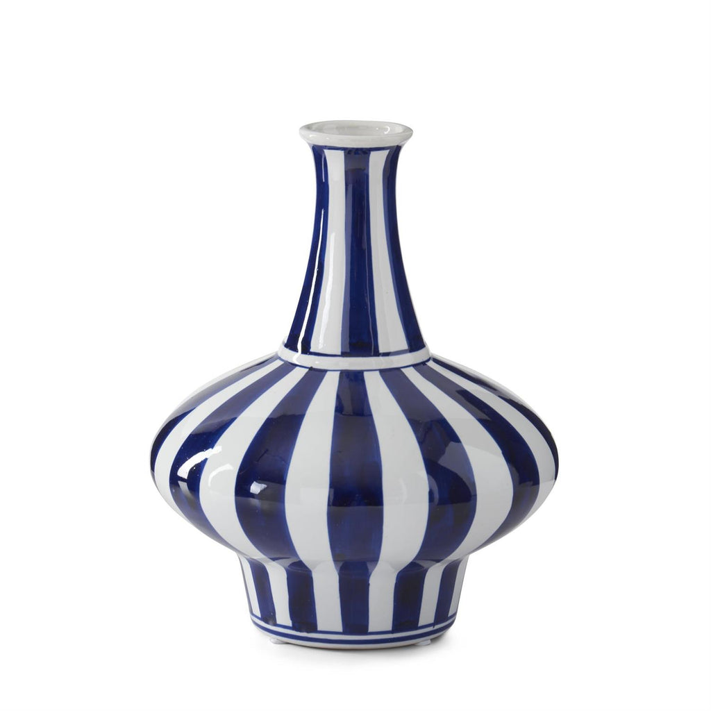 Blue & White Vertical Striped Ceramic Vase