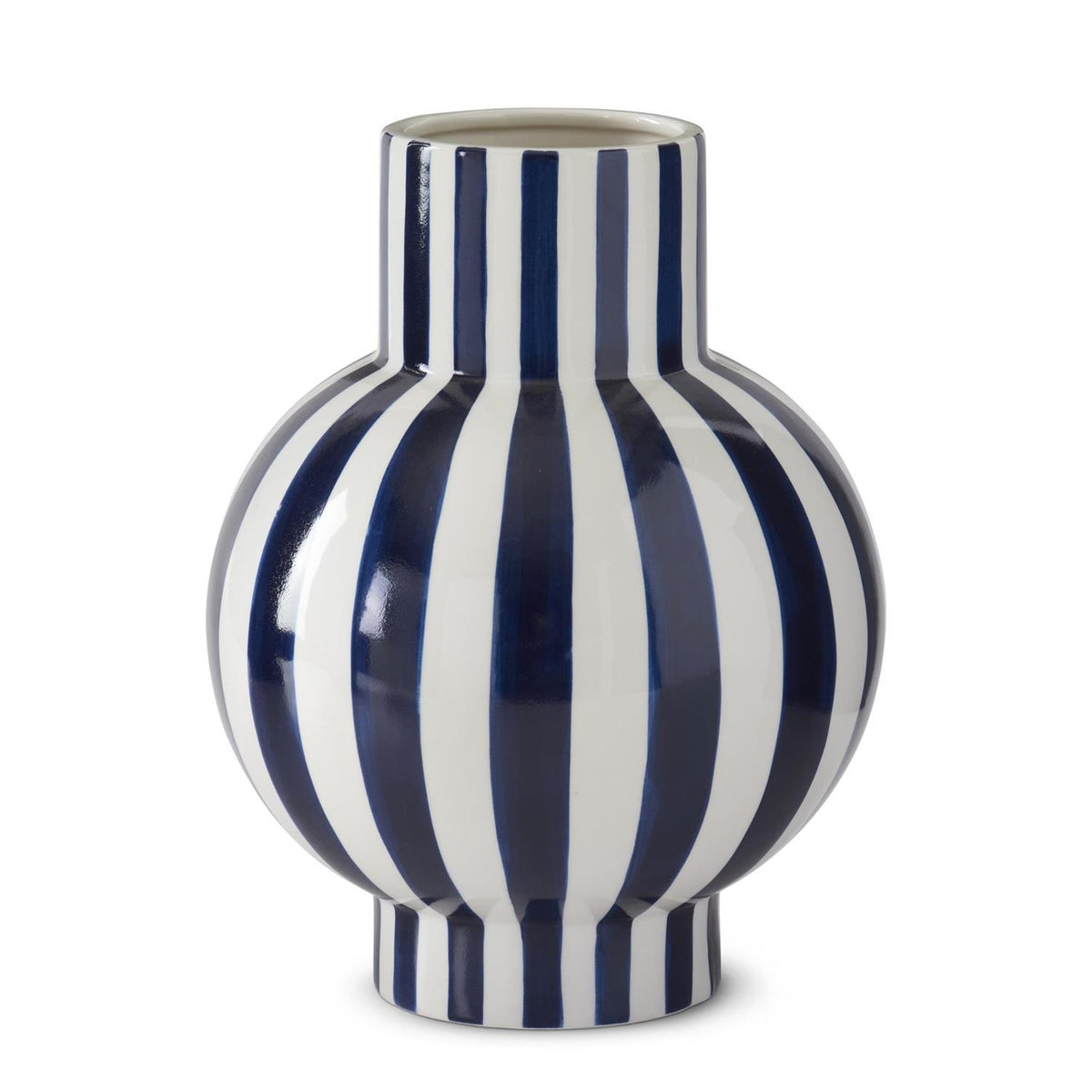 Blue & White Vertical Striped Ceramic Vase