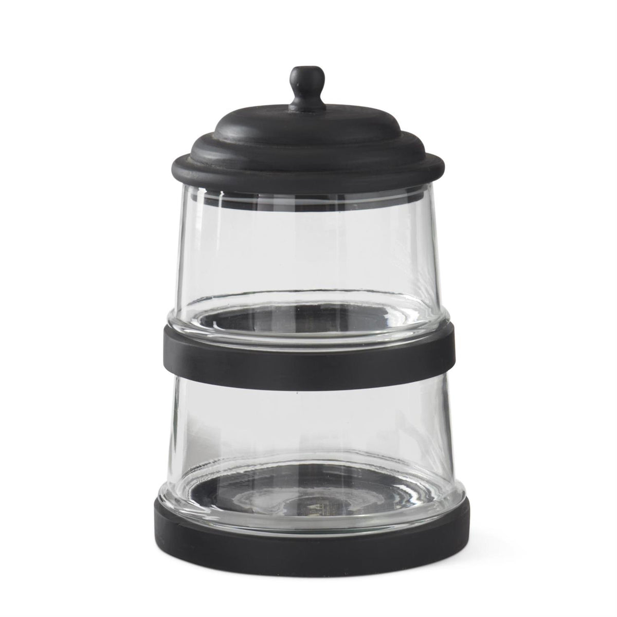 14.5 Inch 5 Layer 2 Glass & Black Wood Jar Tower
