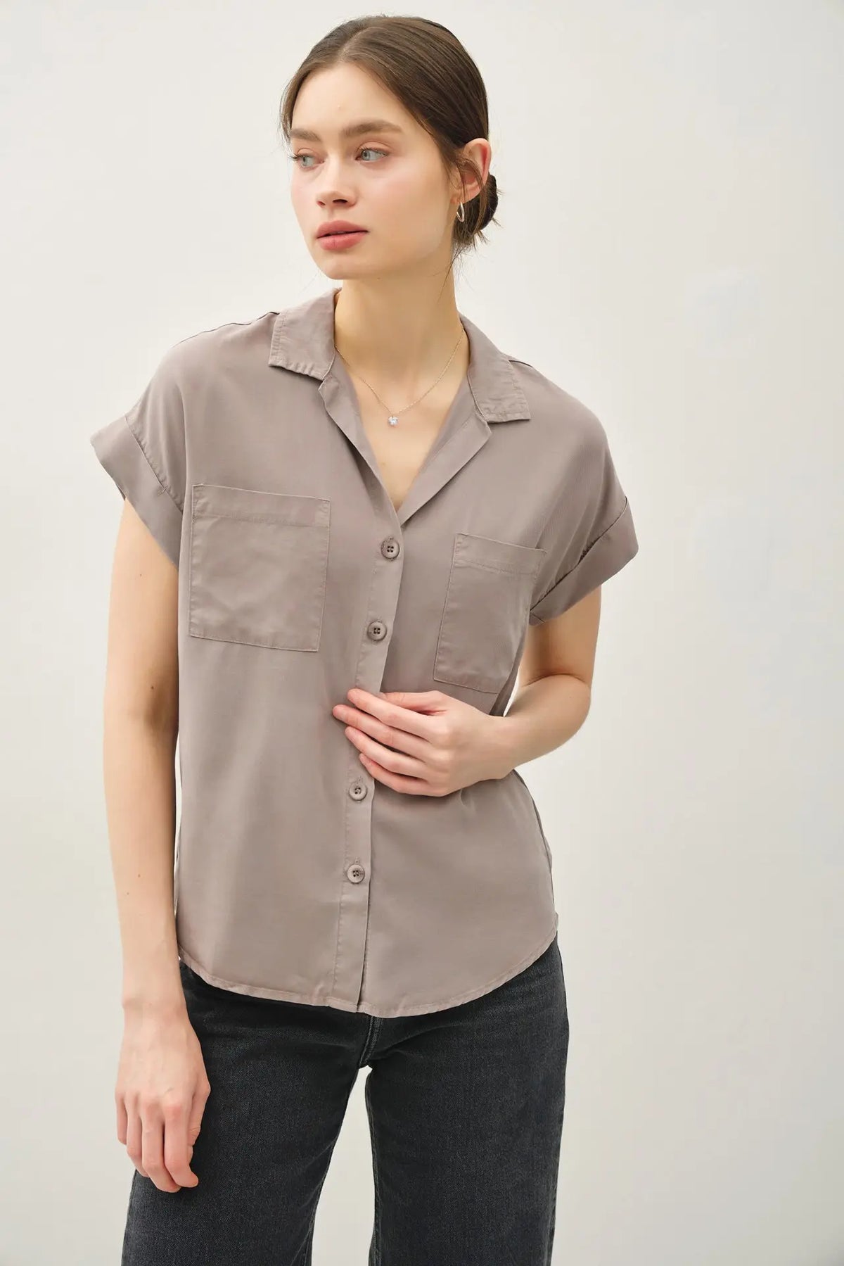 DOLMAN SLEEVE TENCEL SHIRT W/ POCKETS