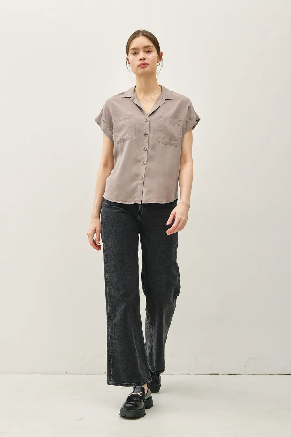 DOLMAN SLEEVE TENCEL SHIRT W/ POCKETS