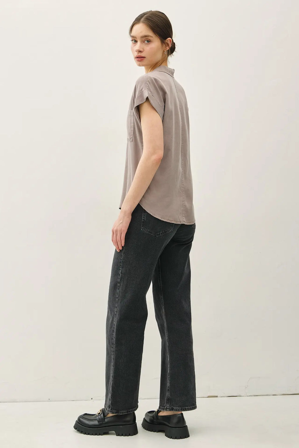 DOLMAN SLEEVE TENCEL SHIRT W/ POCKETS