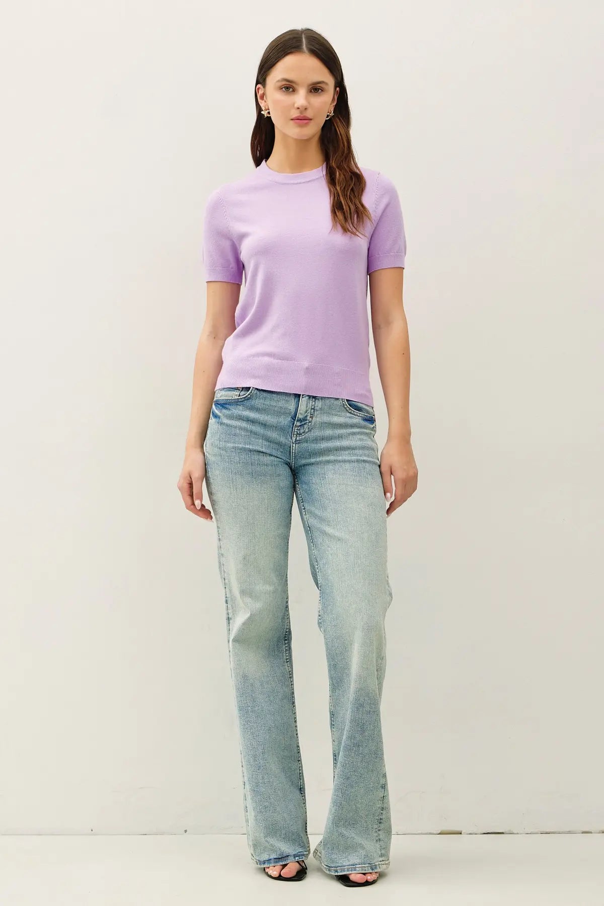 BASIC SHORT SLEEVE SWEATER TOP