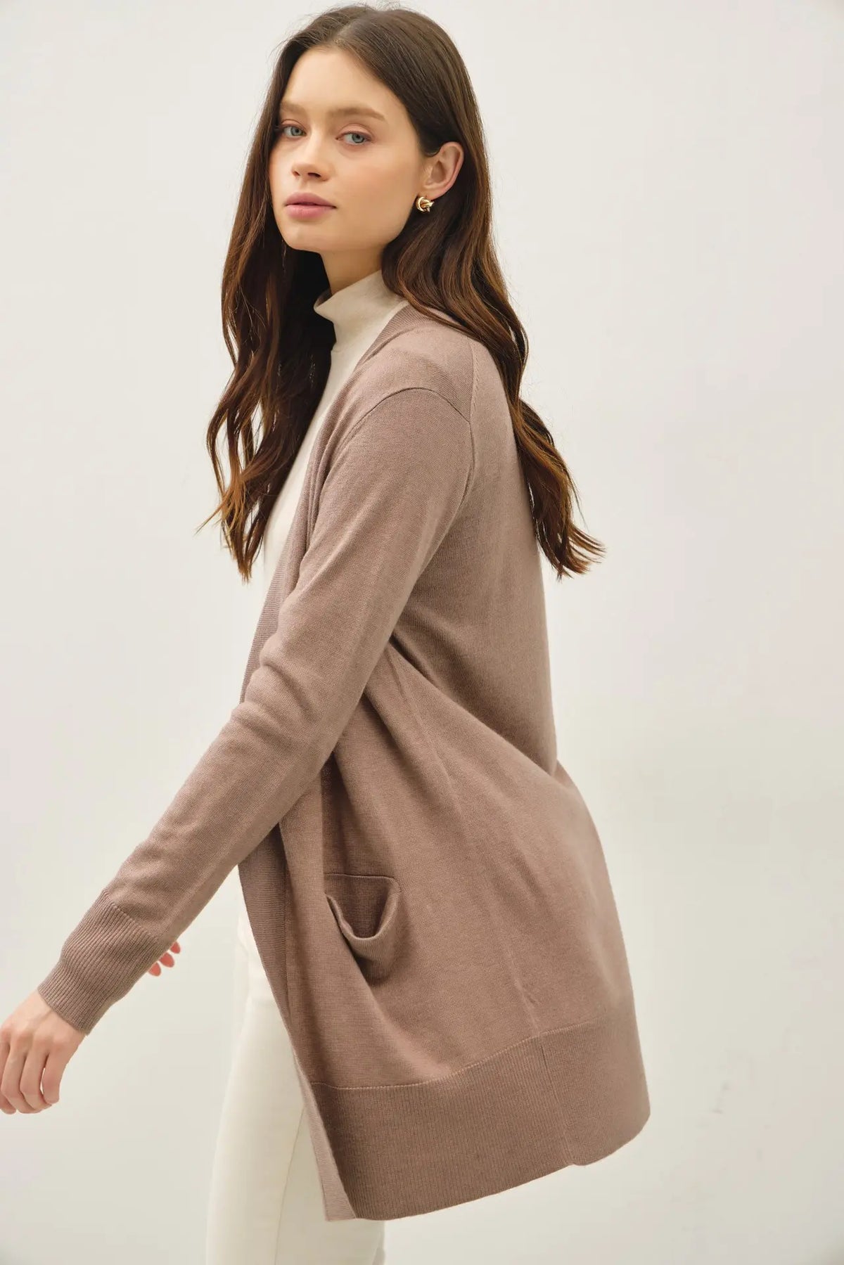 WOOL BLENDED BASIC OPEN LONG CARDIGAN