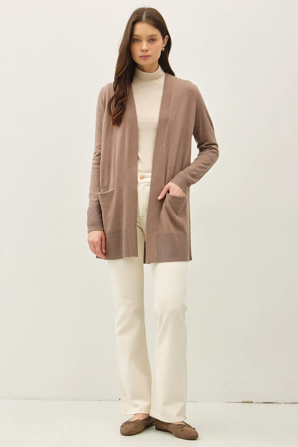 WOOL BLENDED BASIC OPEN LONG CARDIGAN