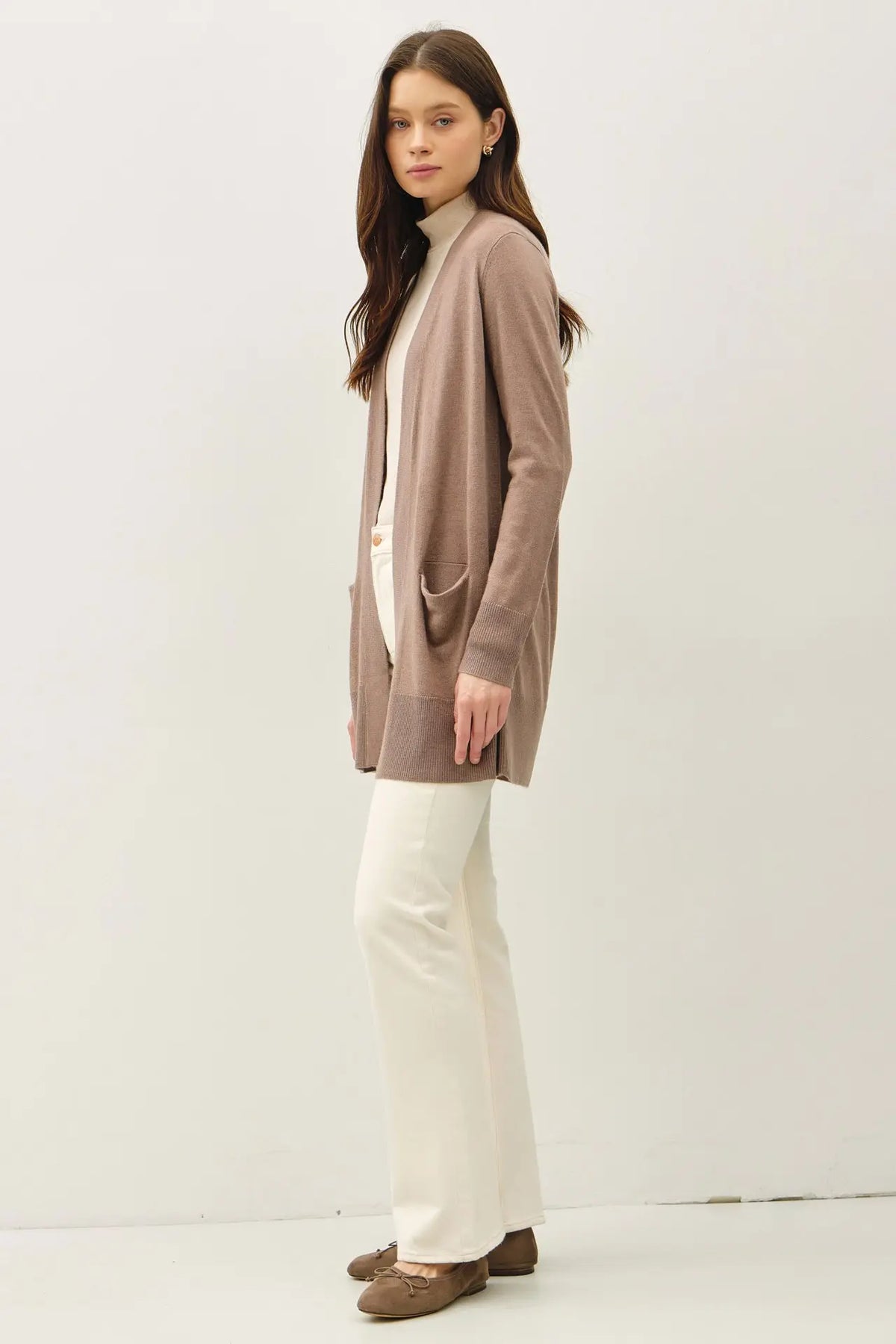 WOOL BLENDED BASIC OPEN LONG CARDIGAN