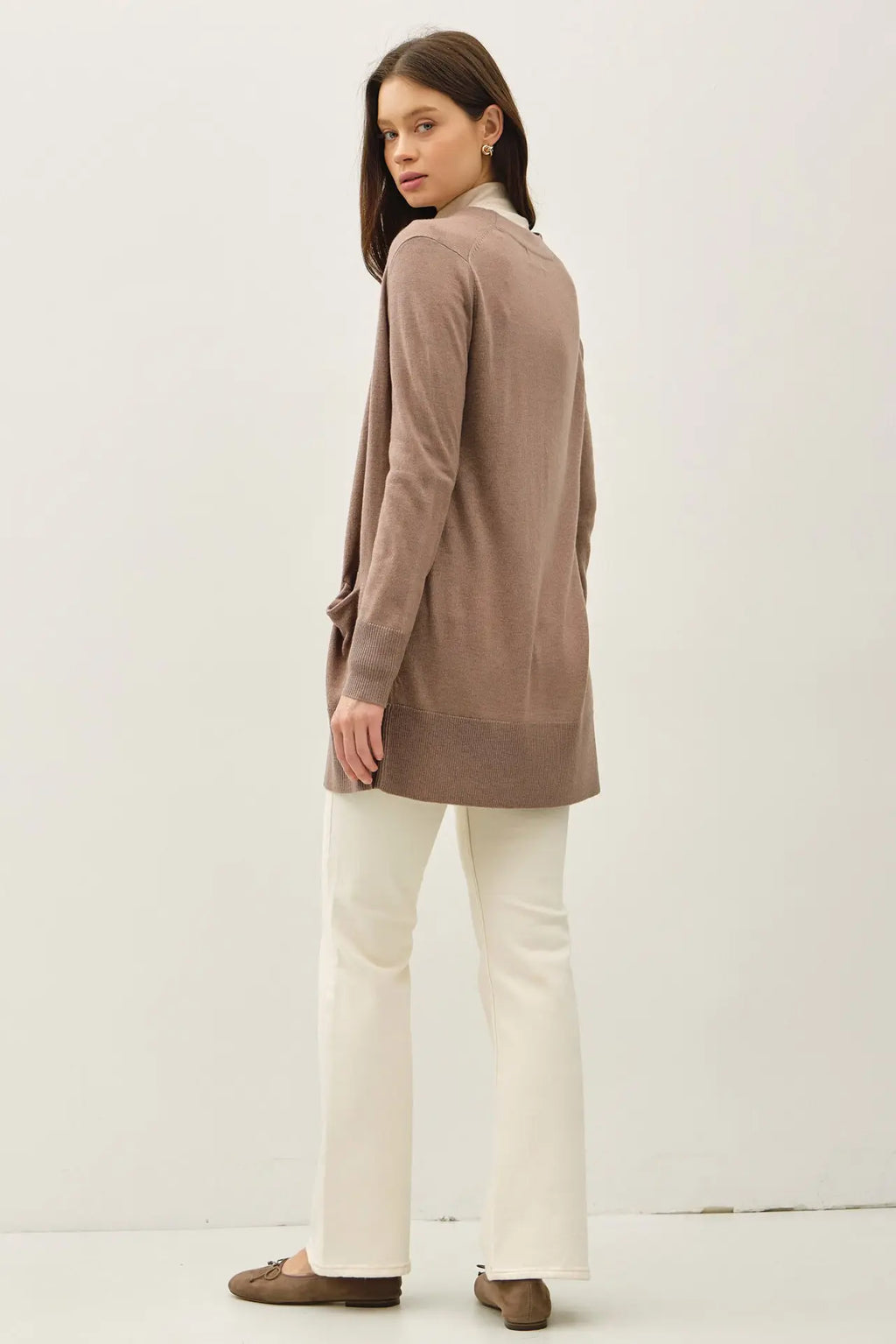 WOOL BLENDED BASIC OPEN LONG CARDIGAN