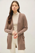 WOOL BLENDED BASIC OPEN LONG CARDIGAN