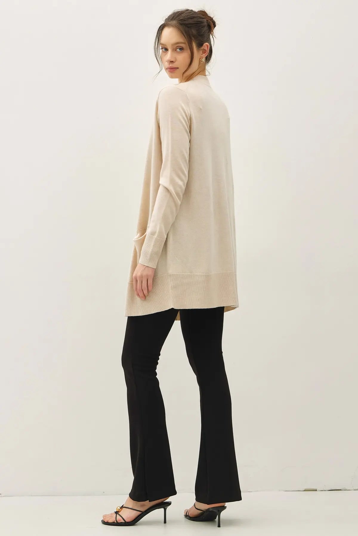 WOOL BLENDED BASIC OPEN LONG CARDIGAN