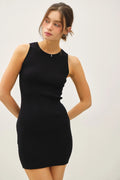 RIBBED ROUND NECK SWAEATER TANK DRESS