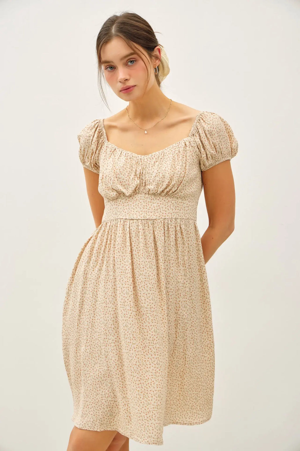 FLORAL PRINT PUFF SLEEVE RUCHED BUST MINI