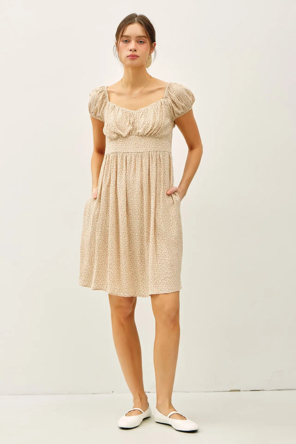 FLORAL PRINT PUFF SLEEVE RUCHED BUST MINI