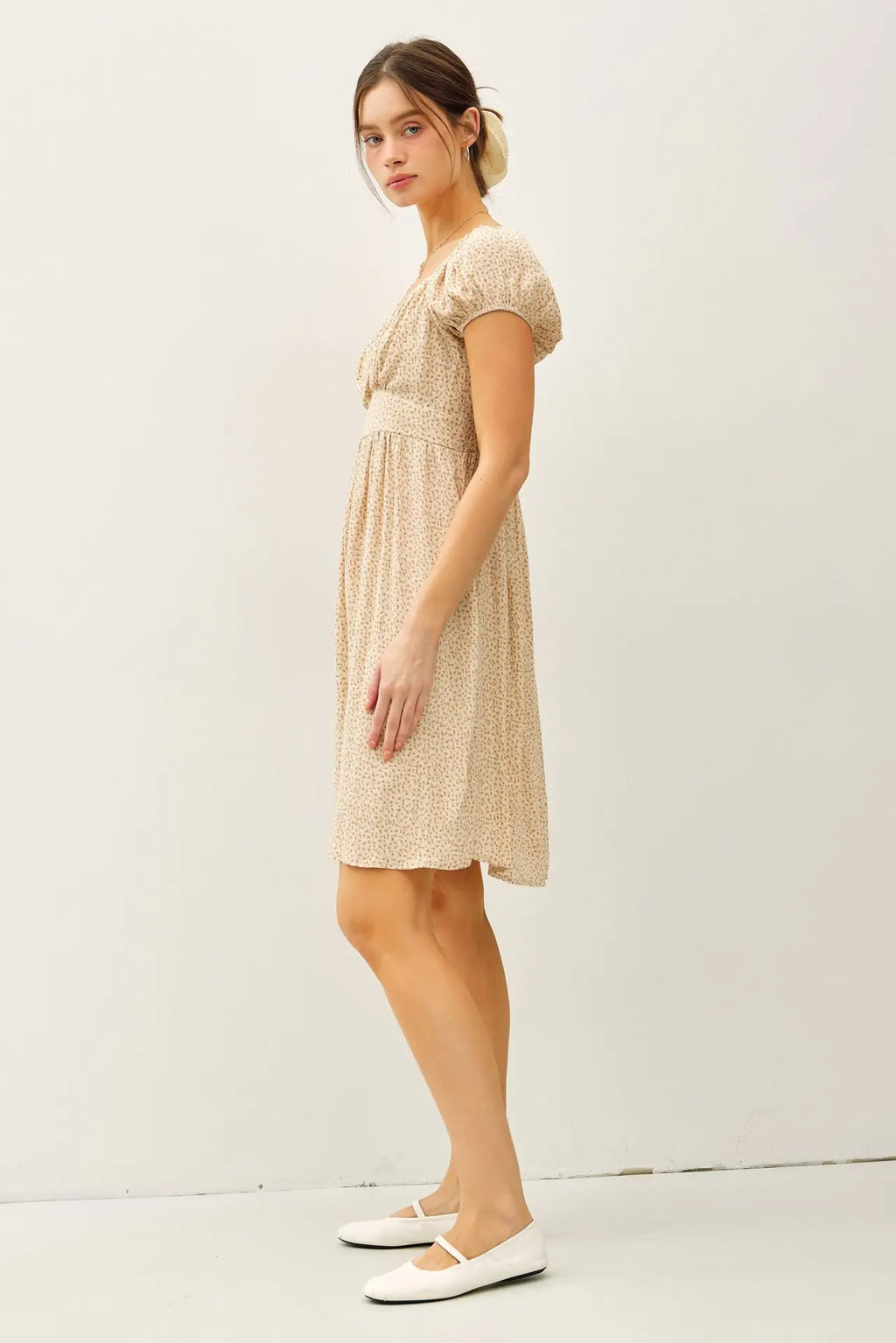FLORAL PRINT PUFF SLEEVE RUCHED BUST MINI