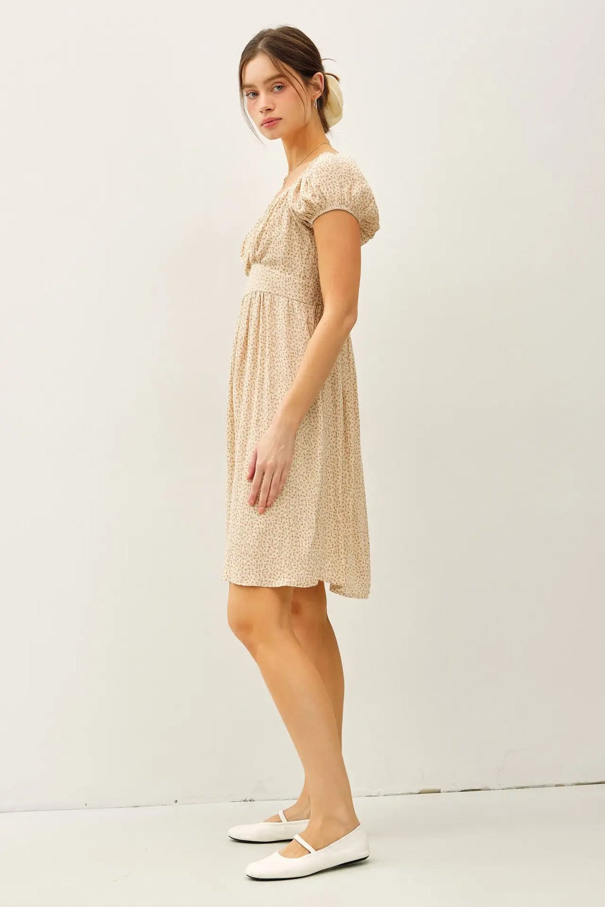 FLORAL PRINT PUFF SLEEVE RUCHED BUST MINI