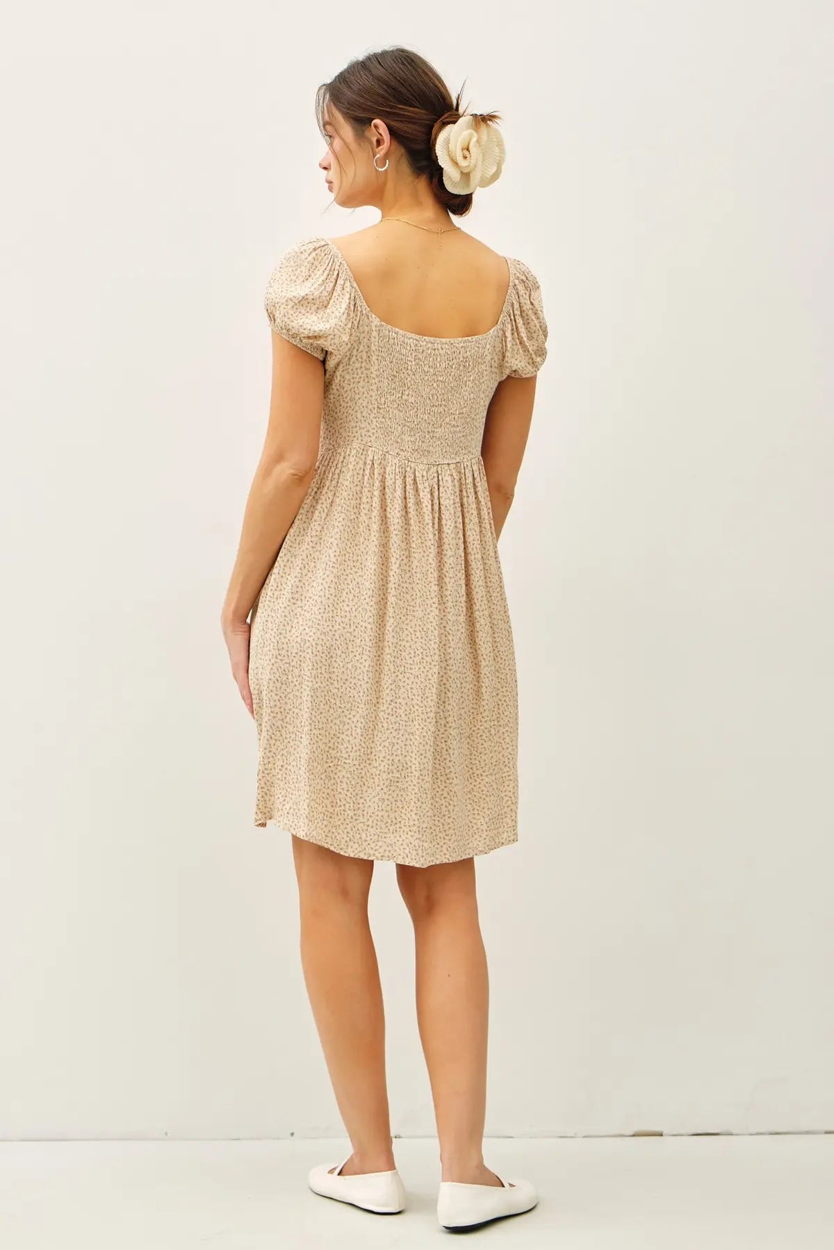 FLORAL PRINT PUFF SLEEVE RUCHED BUST MINI