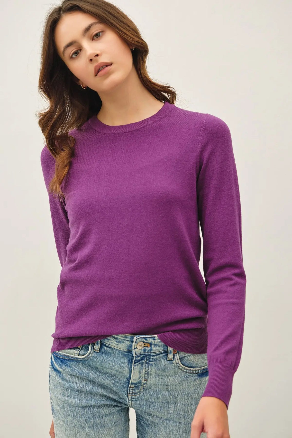 VISCOSE CREW NECK SOFT KNIT SWEATER