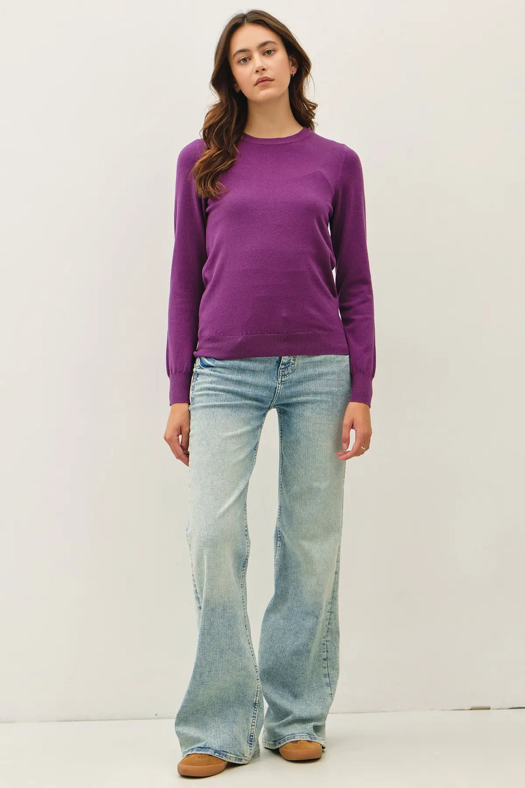 VISCOSE CREW NECK SOFT KNIT SWEATER