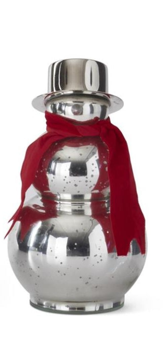 SILVER MERCURY GLASS SNOWMEN W/RED SCARF & TOP HAT
