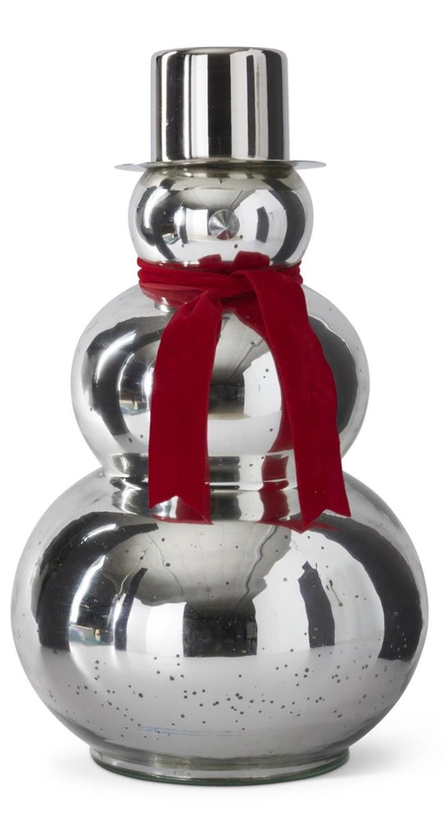 SILVER MERCURY GLASS SNOWMEN W/RED SCARF & TOP HAT